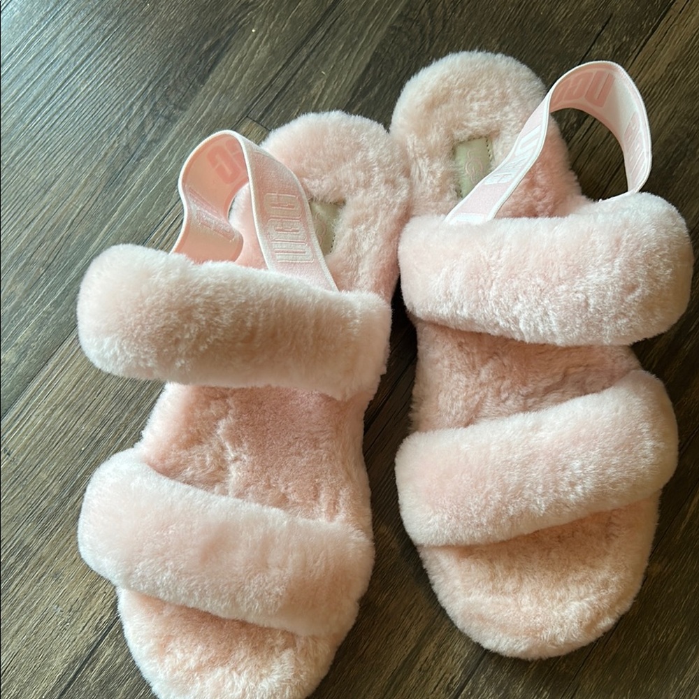 UGG Pink Fuzzy Slippers Plush Comfort